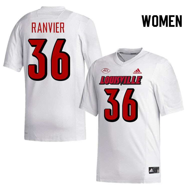 Women #36 Cooper Ranvier Louisville Cardinals College Football Jerseys Stitched-White